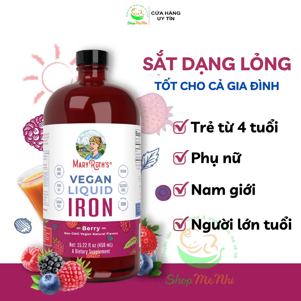 Sắt hữu cơ thuần chay dạng nước Mary Ruth’s Liquid Iron Supplement cho gia đình 450ml.