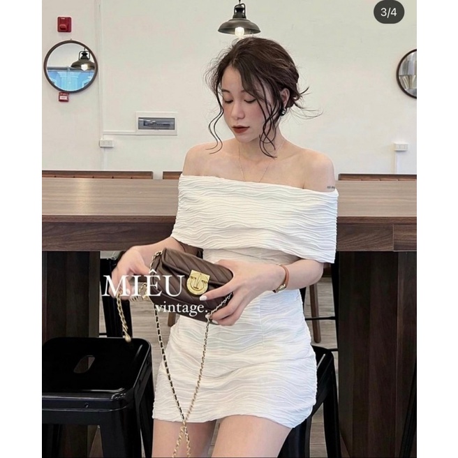 Váy trễ vai vải nhăn nổi sang chảnh hàng chuẩn L1 / Váy bệt vai cuastore.vn