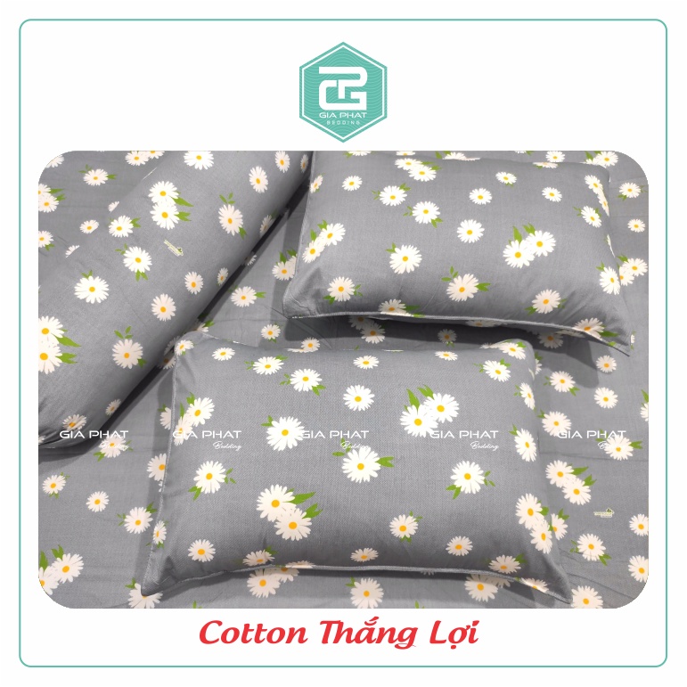 Bộ ga gối Thắng Lợi {4 món}100% Cotton chuẩn logo họa tiết Bông Cúc