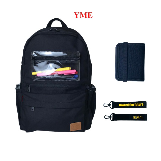 [Combo] Balo đen basic YME đi làm đi học kết hợp ví mini đựng tiền thẻ hợp thời trang nam nữ BOO1