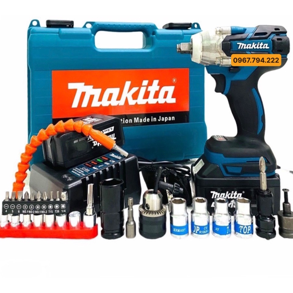 Máy Siết Bulong MAKITA 199 Không Chổi Than, Lõi Đồng Đa Năng Khoan Bắn Vít Mở Ốc, Tem Đúc Chữ Nổi Tặng Full Pk