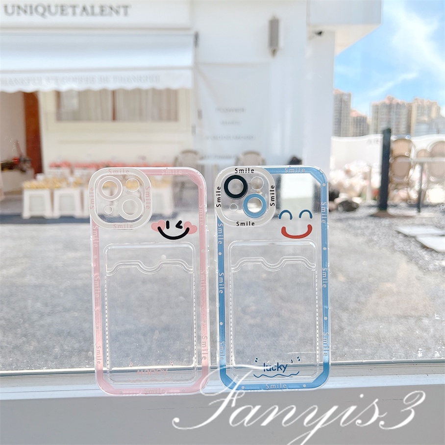 Ốp Điện Thoại TPU Mềm Trong Suốt Có Ngăn Đựng Thẻ Hình Mặt Cười Cho IPhone 14 13 12 11 Pro Max X XR Xs Max 8 7 Plus SE 2020