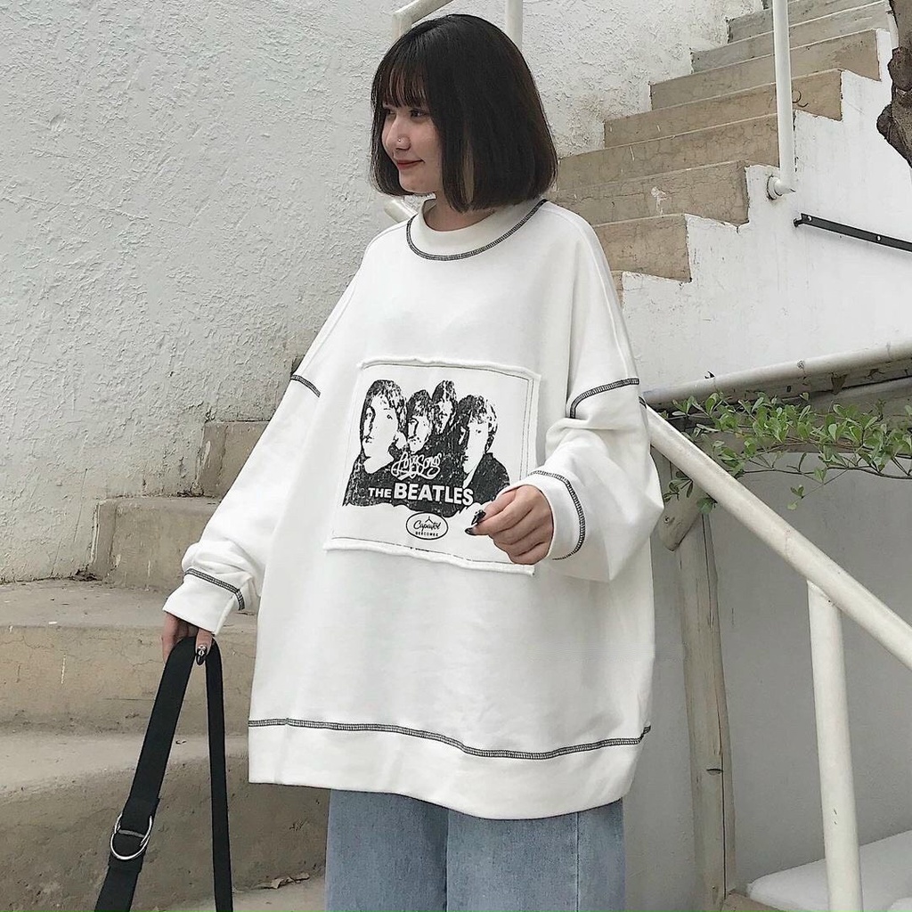Áo Sweater Tay Dài THE BEATLES Thêu Chỉ Nổi Vải Nỉ Tici Cao Cấp