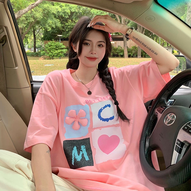 Áo Thun Tay Ngắn Dáng Rộng In Chữ Trẻ Trung Hợp Thời Trang Hè Mới Cho Bạn Gái