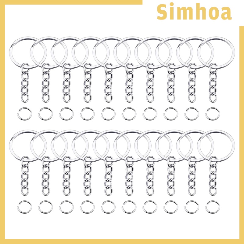 [SIMHOA]100x Keyring Blanks Key Rings with Chain Opens Jump Rings