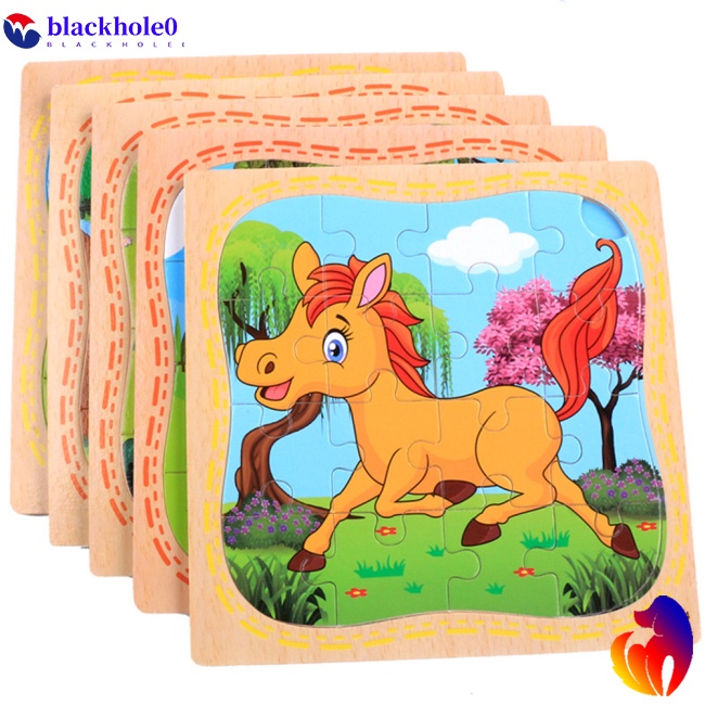BH 16 Pcs/set Cartoon Puzzle Wooden Animal Pattern Jigsaw Toys  for Children