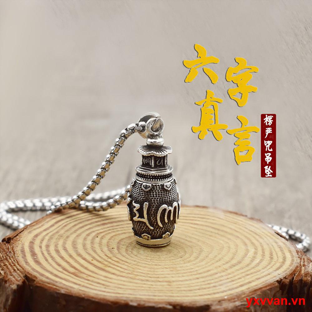 Vòng cổ bạc 925 mặt 6 ký tự Chú Lăng Nghiêm kiểu cổ điển có thể mở ra cho nam và nữ