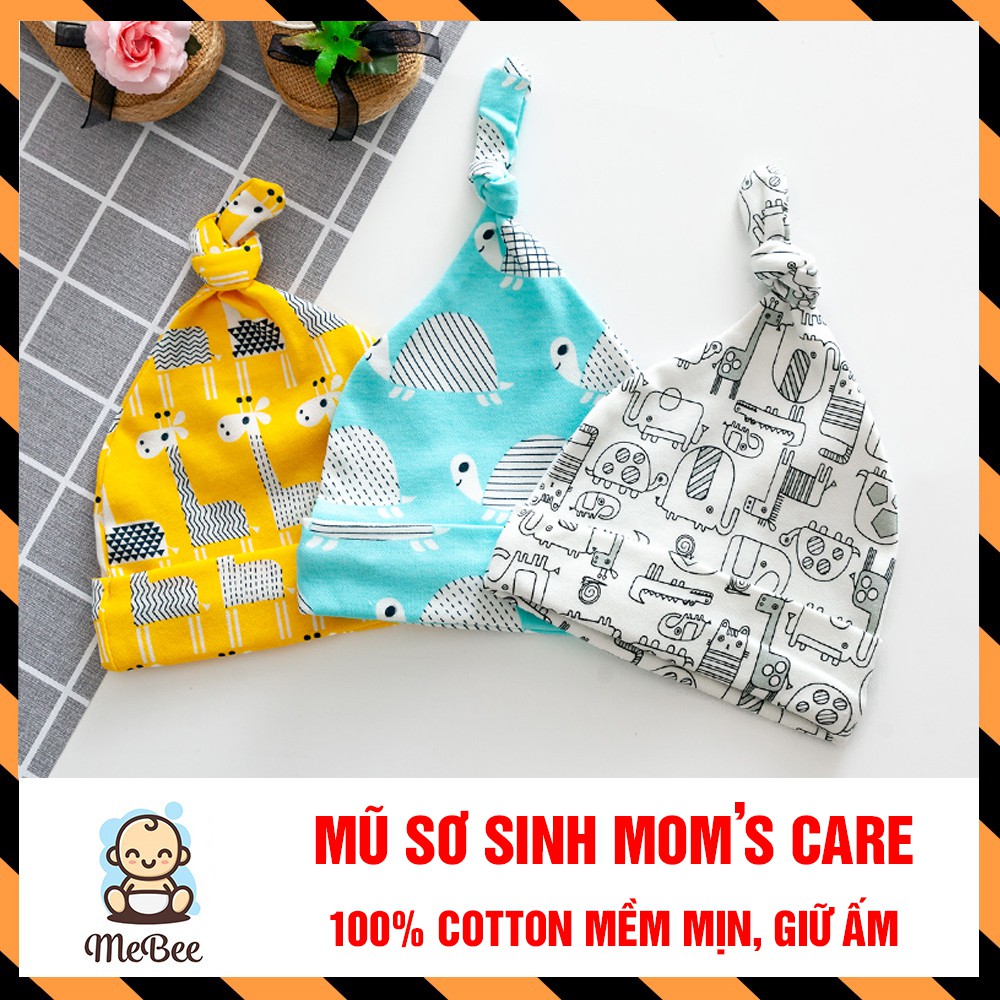 Set 3 MŨ sơ sinh MOMCARE 100% cotton mềm mịn, giữ ấm cho bé 0-6 tháng