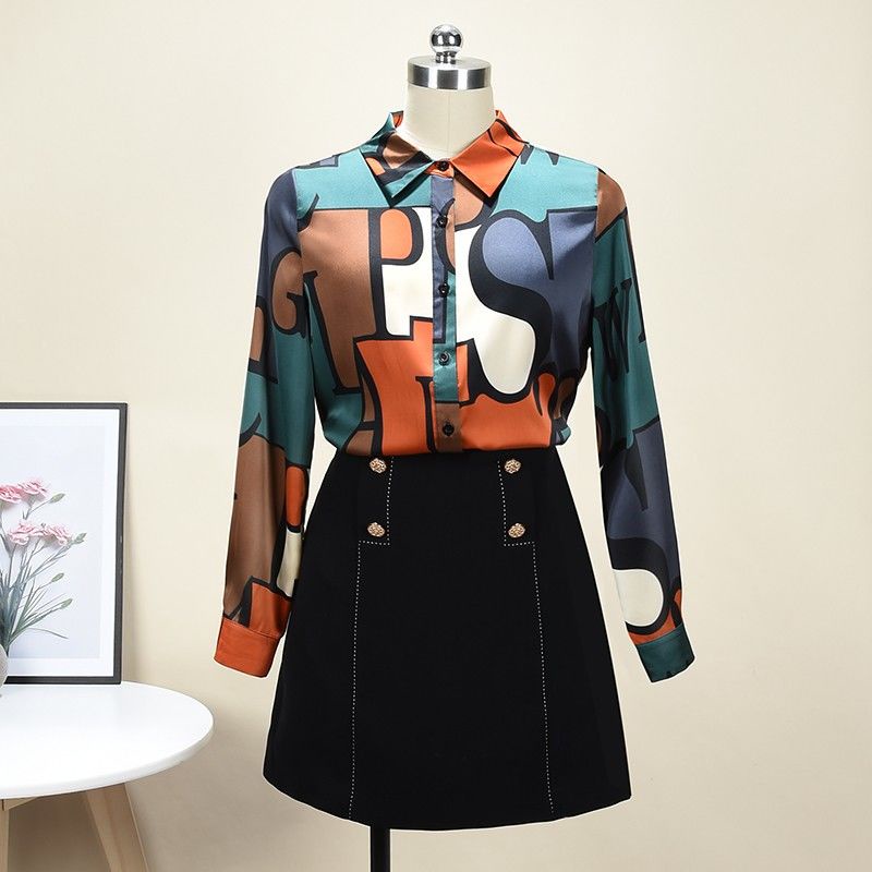 Áo sơ mi voan satin tay dài cổ chữ V in họa tiết hoa cổ điển thời trang công sở cao cấp cho nữ