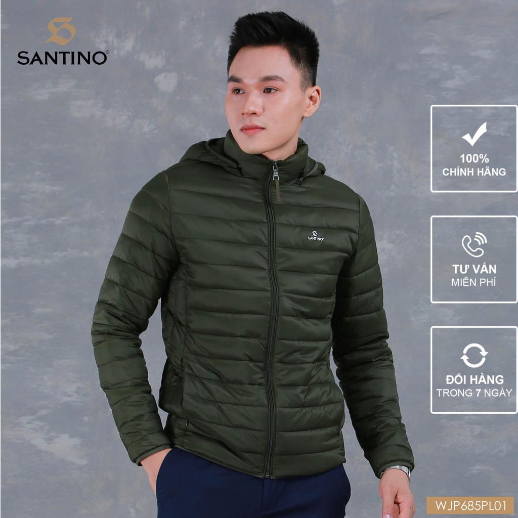 Áo phao nam béo siêu nhẹ Santino mũ chùm chất liệu giữ nhiệt, chống thấm nước phom dáng vừa vặn PL01
