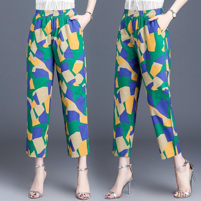 Quần Dài Cotton Lanh Ống Rộng In Họa Tiết Phong Cách Retro 2020 Cho Nữ