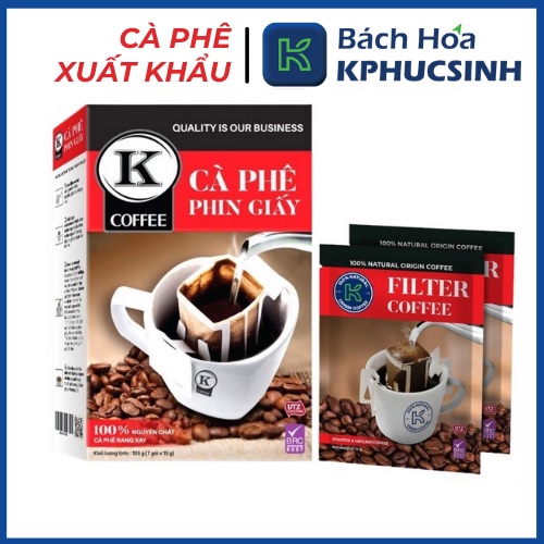 Cà phê phin giấy Filter coffee thương hiệu k coffee hương vị thơm ngon 105g / túi