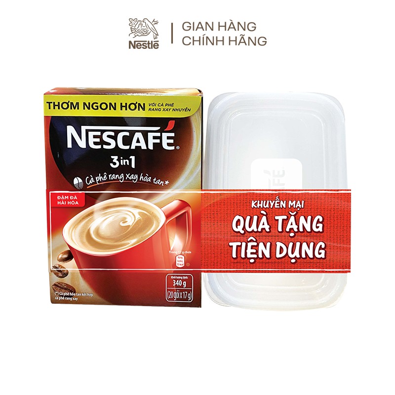 [Tặng 2 hộp nhựa tiện dụng 830ml] Combo 2 hộp Cà phê rang xay hòa tan NESCAFÉ 3in1 Đậm đà hài hòa (Hộp 20 gói x 17g)