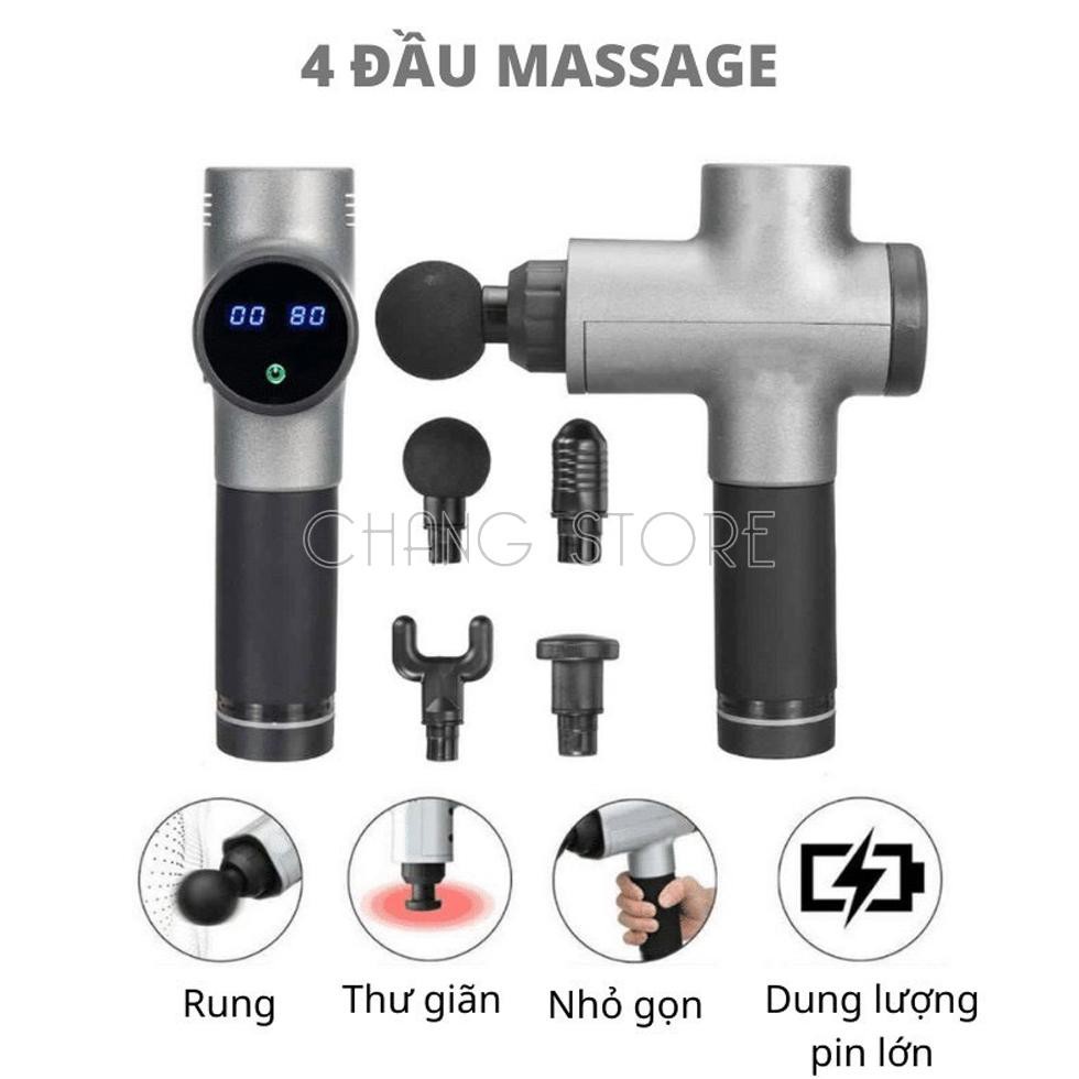 Máy Massage Cầm Tay Fascial Gun, Súng Massage 4 Đầu 6 Chế Độ Fascial Giảm Căng Cơ, Trị Nhức Mỏi Vai Gáy