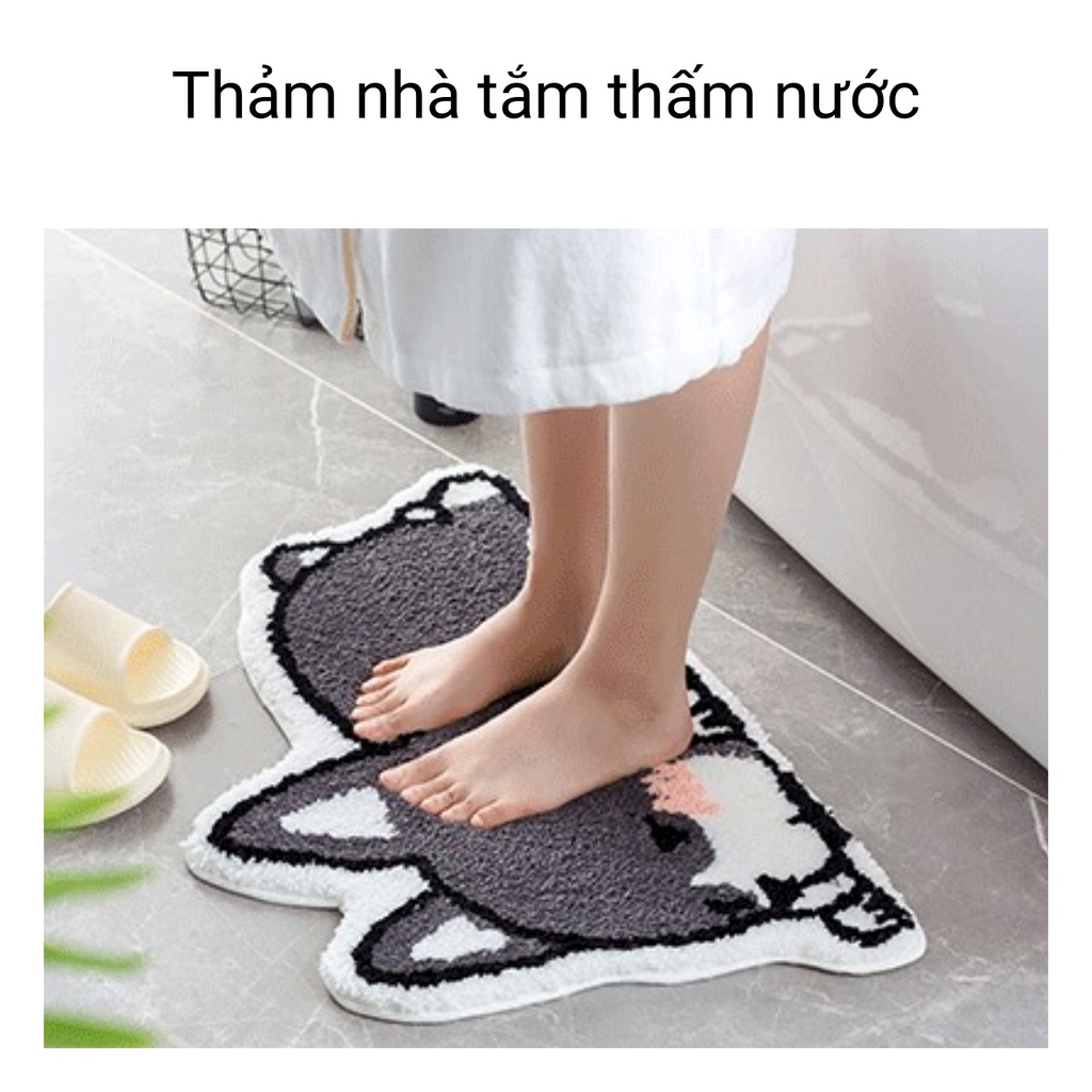 Thảm chùi chân nhà tắm, phòng khách lông len mềm mại, thấm hút, xuất NHẬT chống trượt kích thước 45x65cm