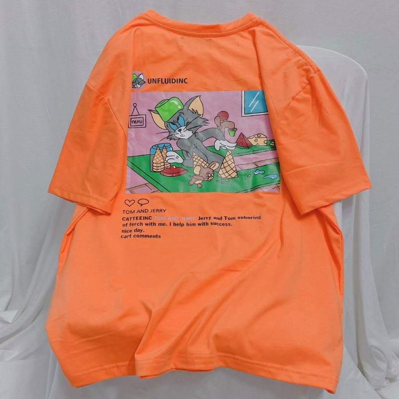 Áo Tay Lỡ Unisex In Hình Tom &amp; Jerry , Áo Thun Tay Lỡ Phông Nam Nữ