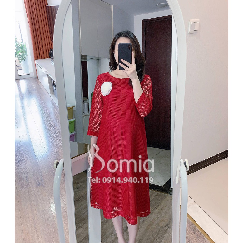 Váy bầu ren lưới đỏ