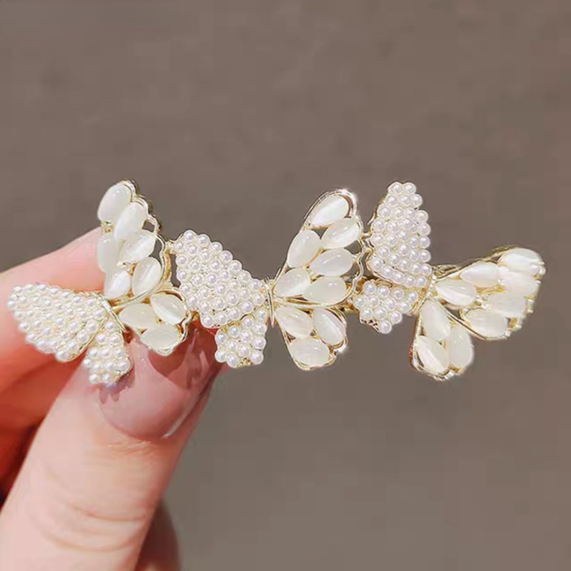 Kẹp Tóc Hình Bướm Đính Đá Opal Nhân Tạo Phong Cách Hàn Quốc