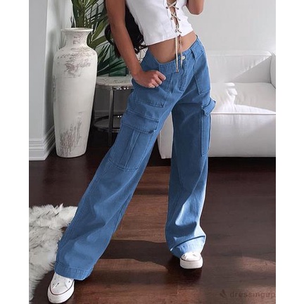 Quần jeans dài ống rộng thời trang dành cho nữ