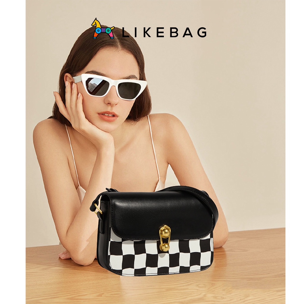 Túi xách nữ đeo vai LIKEBAG nắp gập họa tiết caro dáng chữ nhật 221XK6868-2 - LIBAGI