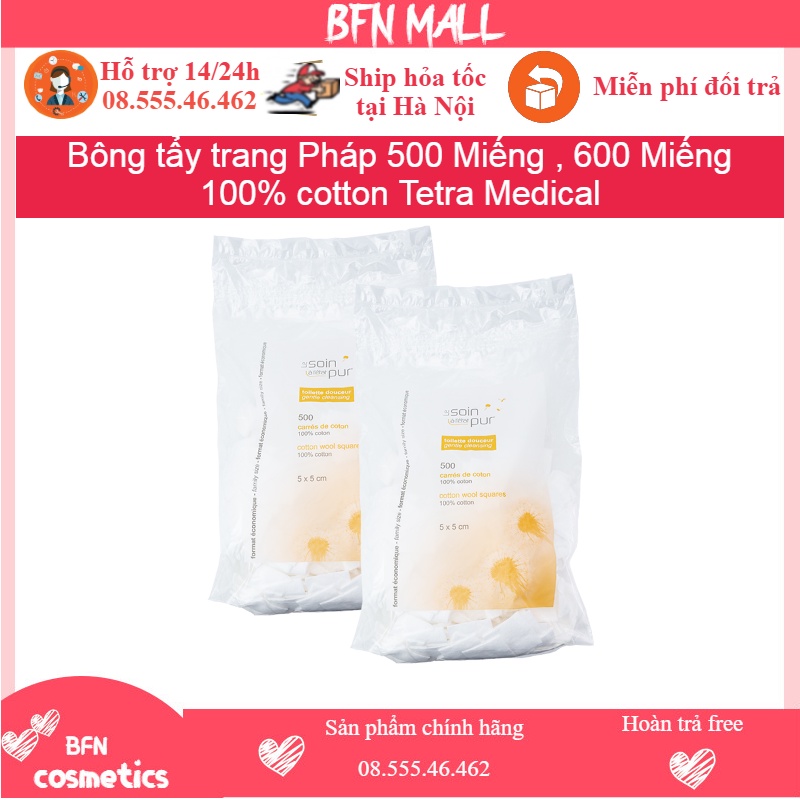 Bông tẩy trang Pháp 500 Miếng , 600 Miếng 100% cotton Tetra Medical