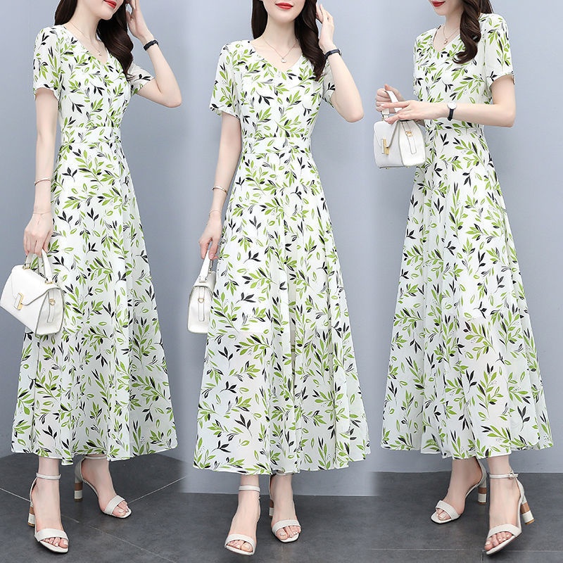 Đầm maxi chiffon dáng rộng in hoa cỡ lớn thời trang mùa hè hàng mới dành cho bạn nữ 2021