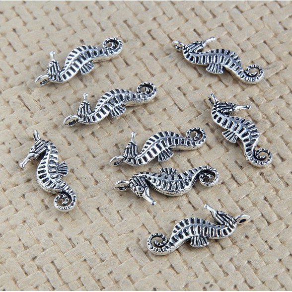 Bộ 10 Mặt Dây Chuyền Mạ Bạc Hình Cá Ngựa 22*9mm