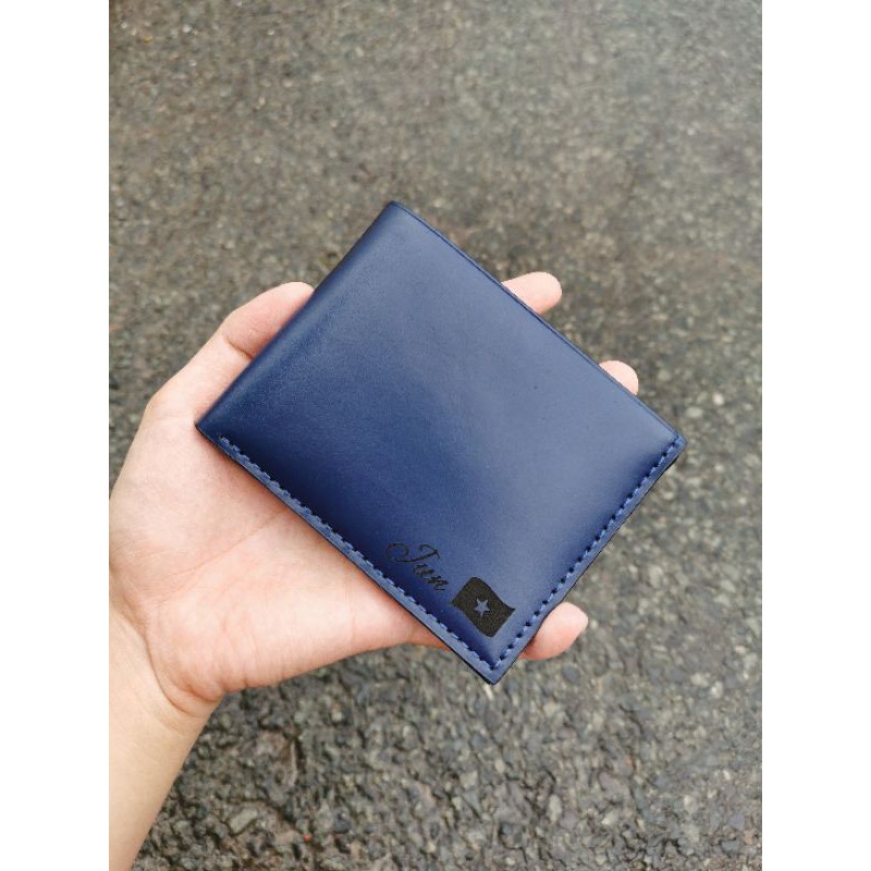Ví Ngang Xanh Navy Da Bò Thật