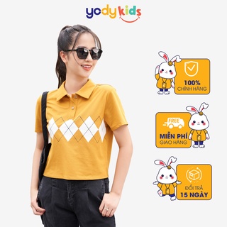 Áo polo YODY nữ croptop vải pique mắt chim in hình APN5054