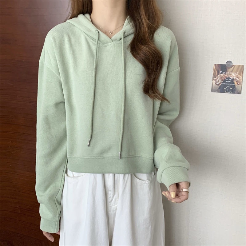 Áo hoodie IELGY dáng rộng ngắn phong cách Hàn Quốc cho nữ
