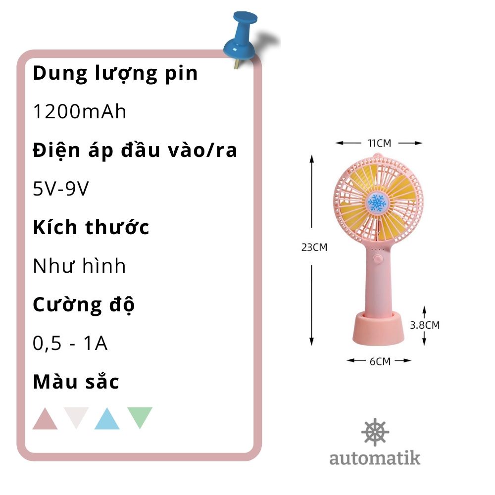 [Pin Trâu 6 Tiếng] Quạt Mini Cầm Tay 3 Cấp Độ Để Bàn Sạc Pin Tích Điện Có Đèn Gọn Nhẹ, Dễ Dàng Mang Theo - Nabako