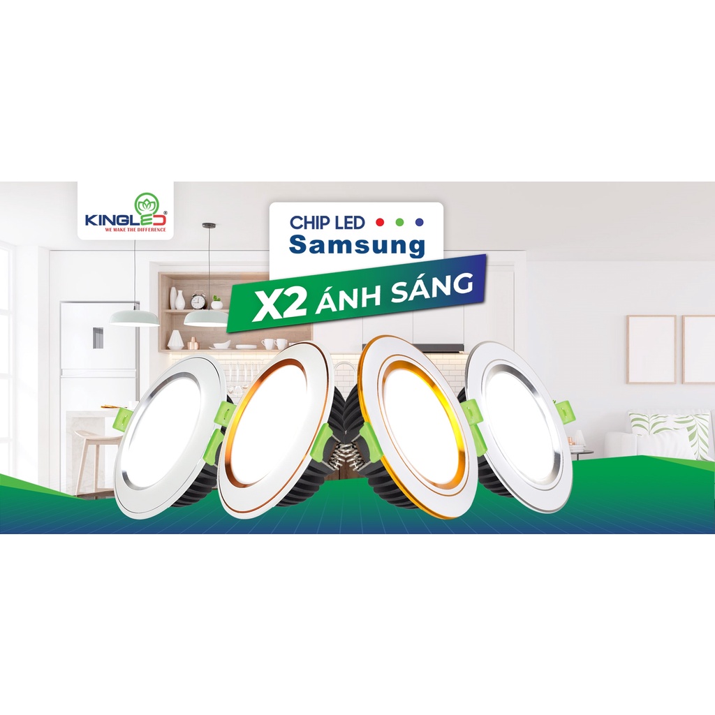 Đèn led trang trí âm trần đèn led downlight KINGLED 10w mặt cong màu vàng màu bạc hàng chính hãng Cao Cấp