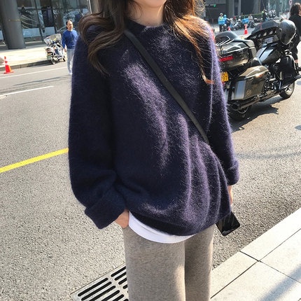 ZHELIHANGFEI Áo Sweater Dệt Kim Tay Dài Dáng Rộng Kiểu Pháp Dễ Thương