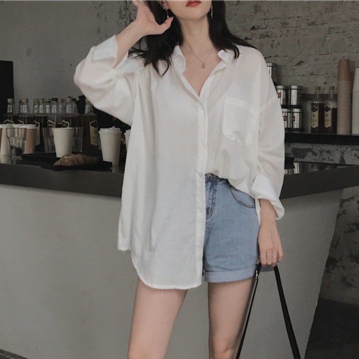 Áo sơ mi nam nữ Unisex freesize dài tay ngắn tay Basic màu trắng và đen sơ mi lụa mịn mát form rộng SM-Trend