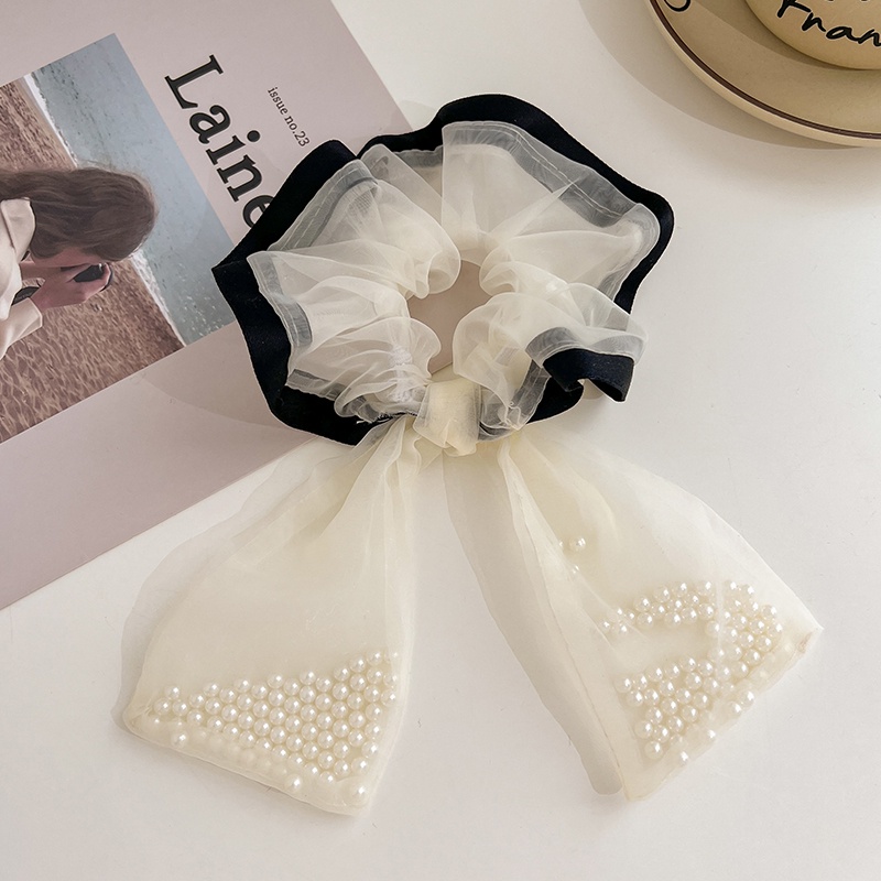 Dây Buộc Tóc Chiffon Đính Ngọc Trai