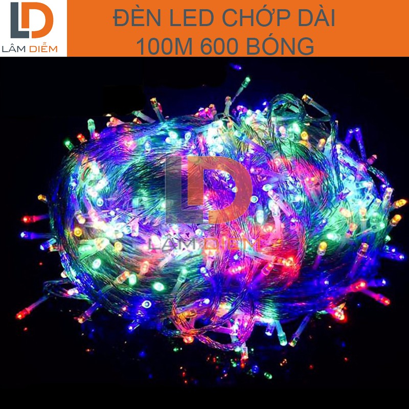 Đèn led dài 100m 600 bóng chớp nháy nhiều chế độ trang trí