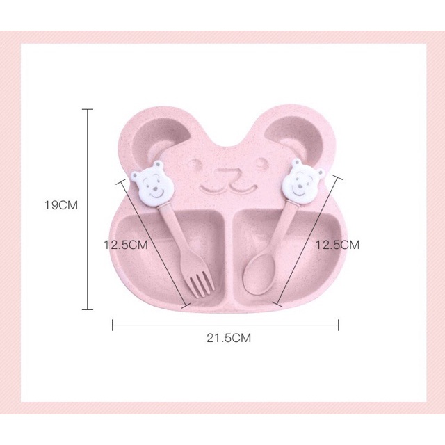 Khay ăn dặm lúa mạch kèm thìa dĩa hình gấu cho bé Acute Baby