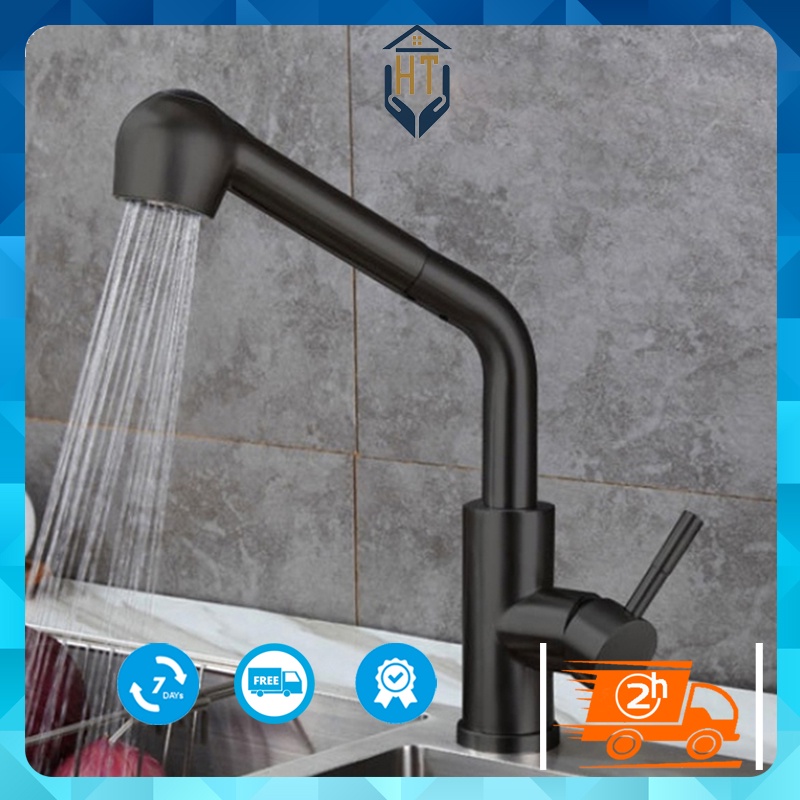 Vòi rửa chén Vòi rửa bát nóng lạnh dây rút INOX phủ NaNo màu đen hiệu