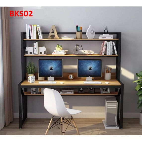 Bàn làm việc, bàn học khung sắt mặt gỗ  BKS02A( KT 120x60x162)- Nội thất lắp ráp