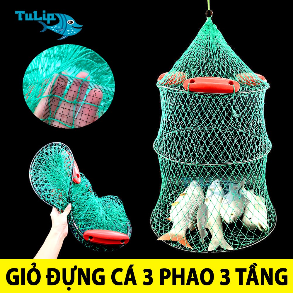 Giỏ Đựng Cá Đi Câu 3 Tâng Có Phao Nổi - Giỏ Lưới Đựng Cá Co Giản Tôt - Giỏ Đựng Cá Đa Năng