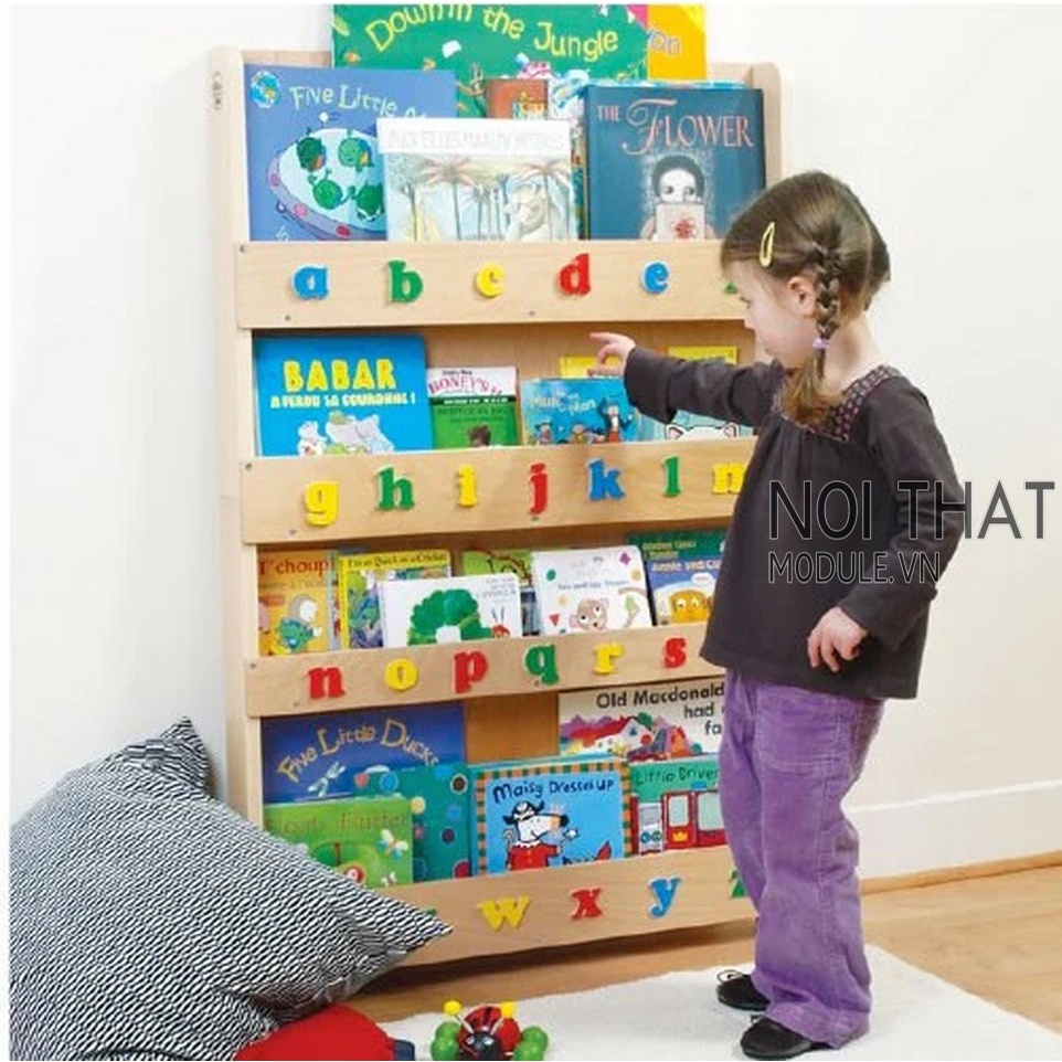Kệ sách cho trường mầm non montessori, kệ sách cho bé 4 tầng
