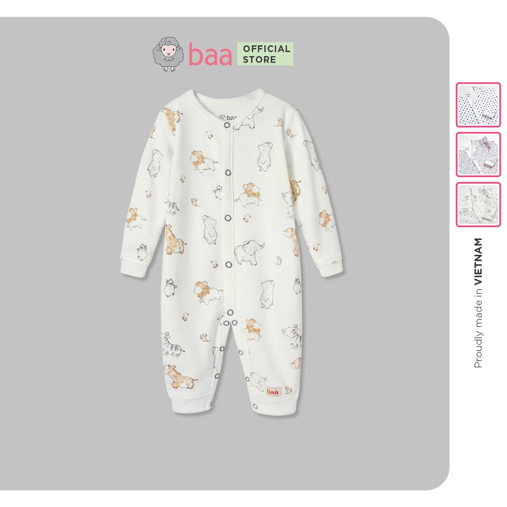 Đồ sơ sinh bộ đồ liền thân cho bé từ 3 tháng - 18 tháng, Romper dài tay bé trai bé gái Baa Baby- BN-RP01D-02