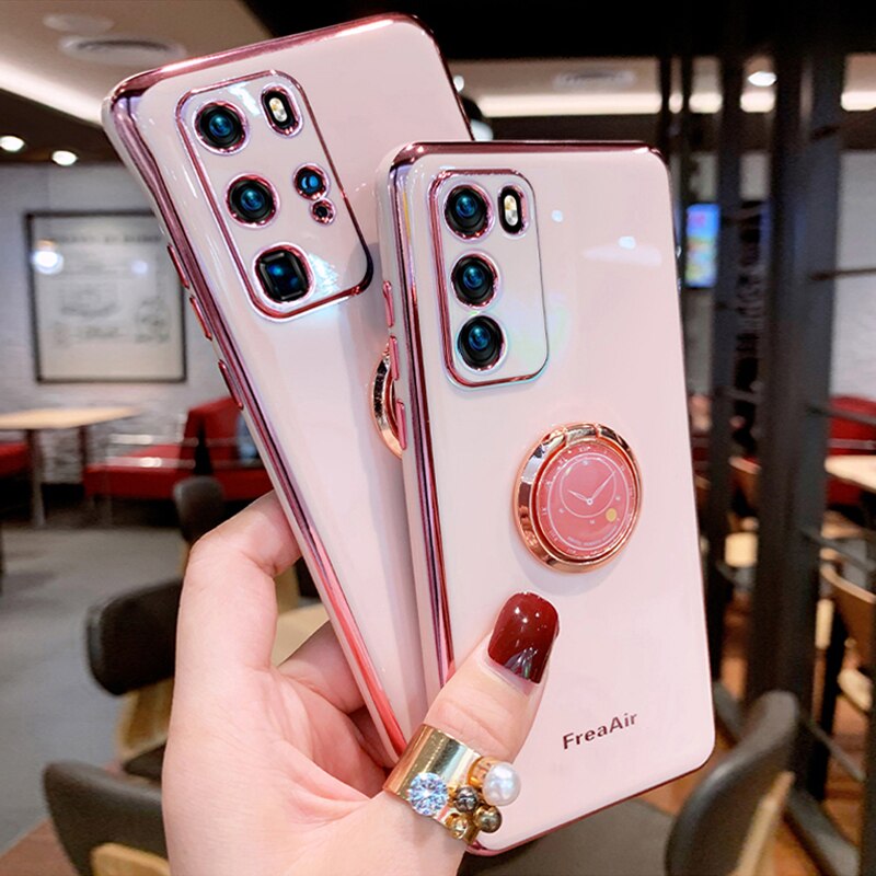 Case OPPO Reno 5 5Pro 4 4Pro 4G OPPO Reno ACE 2 Reno 2 2F 2Z 3 Reno 4SE Electroplated Stand Ring Holder Camera Protection Soft TPU Back Cover