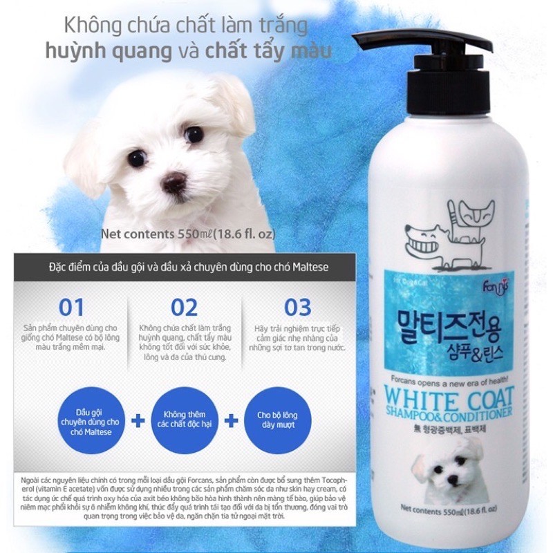 SỮA TẮM CHÓ MÈO DÀNH RIÊNG CHO LÔNG TRẮNG FORCANS 550ml