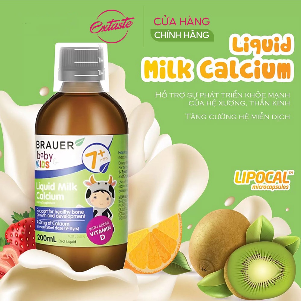 Canxi sữa dạng nước Brauer Baby & Kids Liquid Milk Calcium cho trẻ trên 7 tháng tuổi 200ml