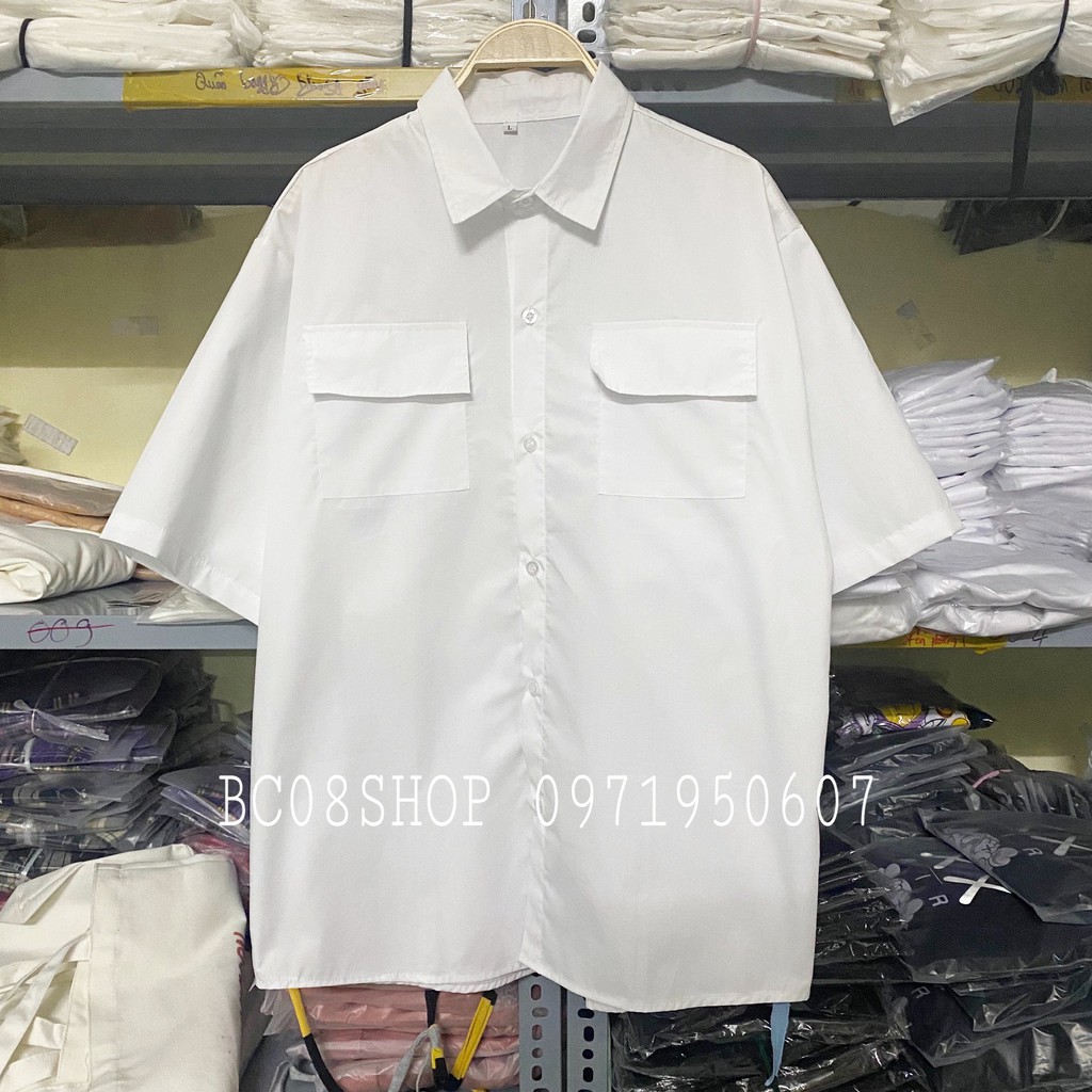 Áo Sơ Mi Túi Hộp Unisex Basic 2 màu Đen Trắng có size dáng rộng - BC102 #8