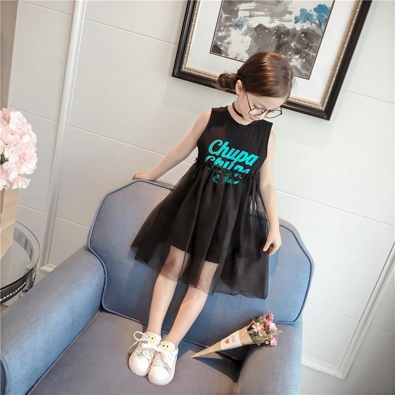 Đầm thun phối vải voan thời trang cho bé gái