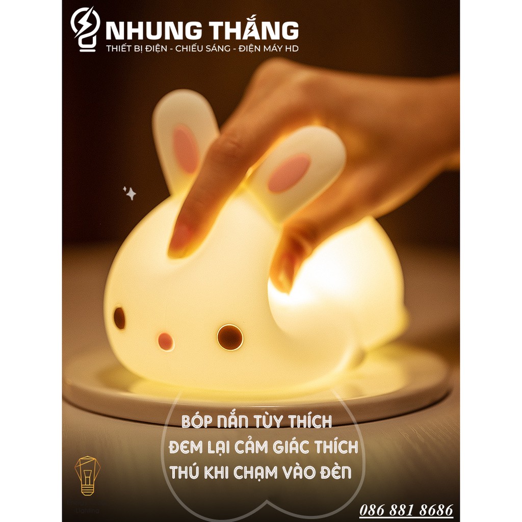 Đèn Ngủ Hình Chú Thỏ Xinh Xắn Dễ Thương WH-A13 - Thay Đổi Màu Sắc Tùy Thích - Silicon Mềm Mại Siêu Bền-Pin Sạc Tích Điện