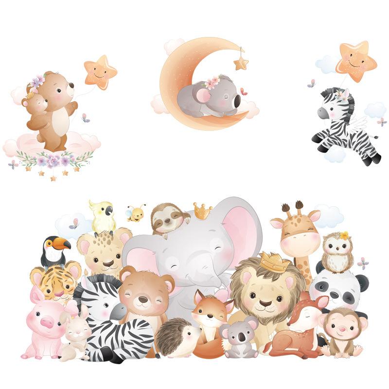 Decal dán tường Sticker dán tường in chất lượng cao có keo mặt sau mẫu Động vật ngộ nghĩnh Animal-01