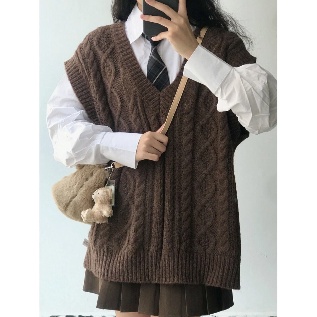 Áo Dệt Kim Sát Nách Dáng Rộng Cổ Chữ V Phong Cách Retro Dành Cho Nữ